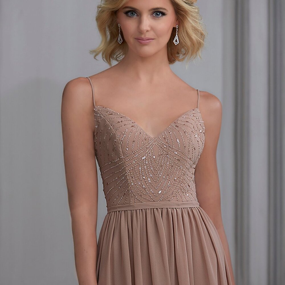 Adrianna Papell Platinum 40210 Champagne Chiffon Size 12